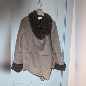 🤎 Au Lieu S Sherpa Faux Fur Suede Brown soft jacket S Y2K